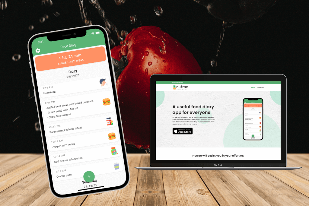 Nutrac application, food diary app for iOS